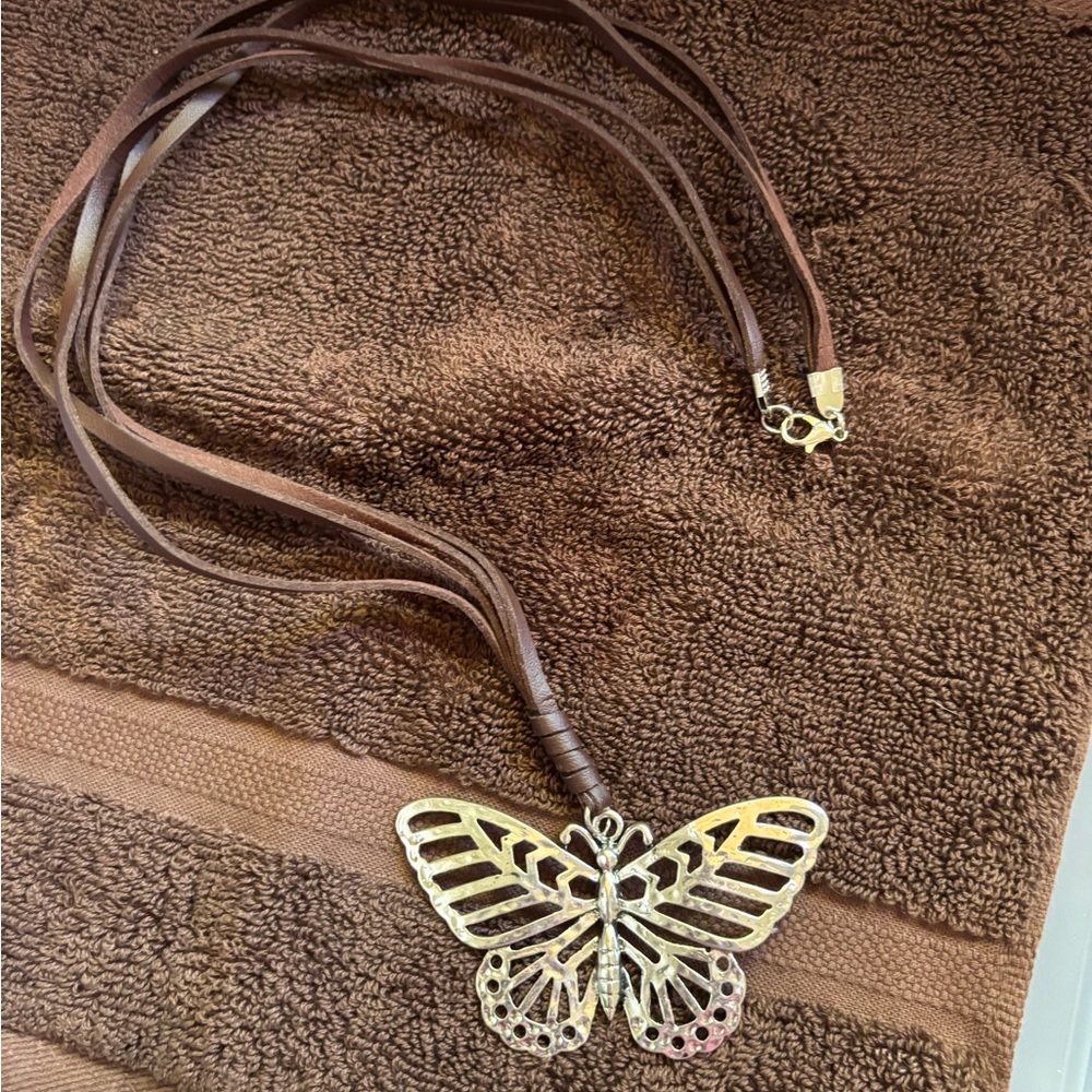 Large Butterfly Necklace on leather strap